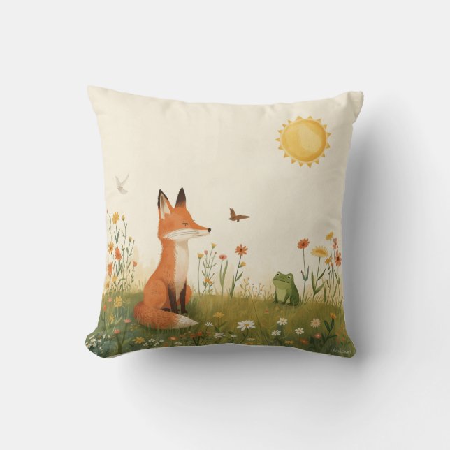 Morning Harmony – Cozy Fox and Frog Decorative Pil Kussen (Voorkant)