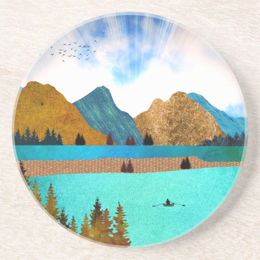 Morning Lake Rower Zandsteen Onderzetter (Voorkant)