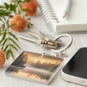 Morning Mist op de rivier in de Pines Sleutelhanger (Voorkant Rechts)