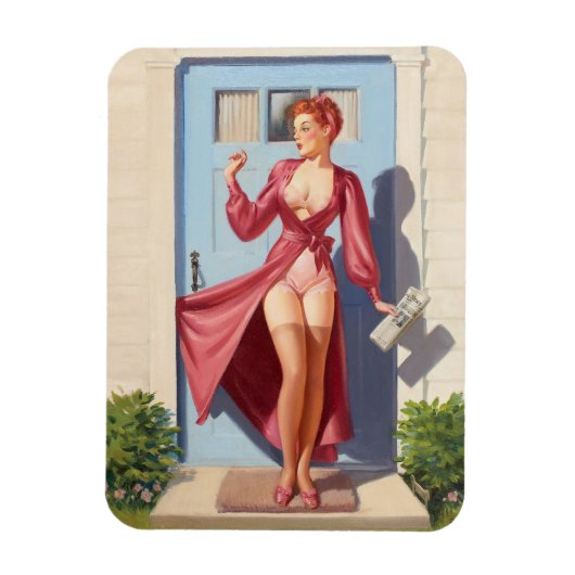 Morning Newspaper Pin-Up Girl Magneet (Verticaal)