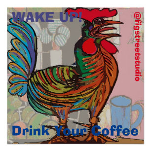 Morning Rooster, bewerk tekst, glanzend Poster Perfect Poster