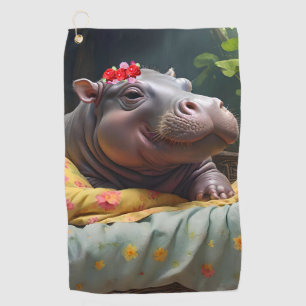 Morning Snuggles: Baby Hippo ontwaakt in een mand, Golfhanddoek