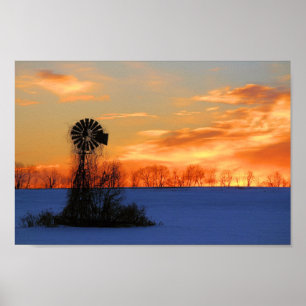 Morning Sunrise met windmolen in de winter Poster