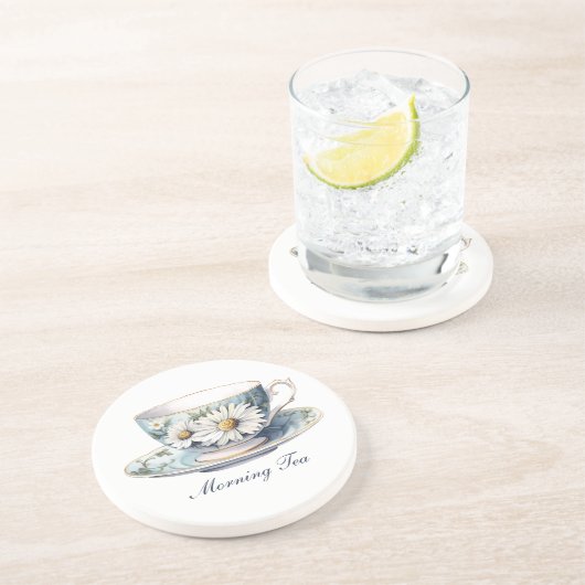 "Morning Tea" Floral Teacup Zandsteen Onderzetter (Zijkant)