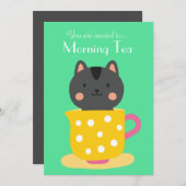 Morning Tea retro kat tea Cups party Kaart (Voorkant / Achterkant)
