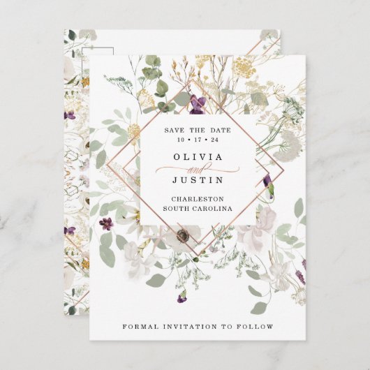 Morning Wildflower | Geometrisch sparen de Datum Aankondigingskaart (Voorkant / Achterkant)