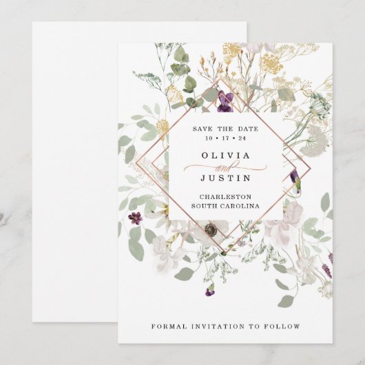 Morning Wildflower | Roos Gold Geometric White Save The Date (Voorkant / Achterkant)