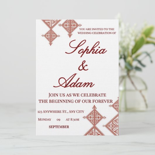 Moroccan Berber Pattern Wedding Invitation (Debout devant)