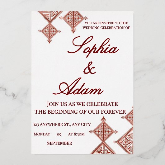 Moroccan Berber Pattern Wedding Invitation (Recto)