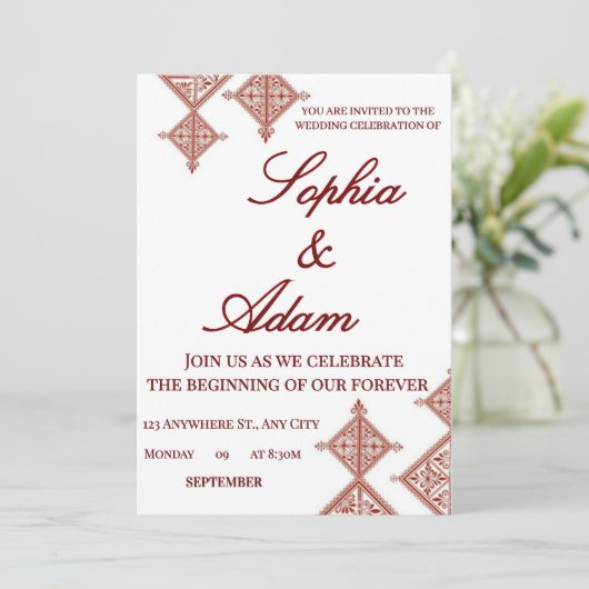 Moroccan Berber Pattern Wedding Invitation (Debout devant)