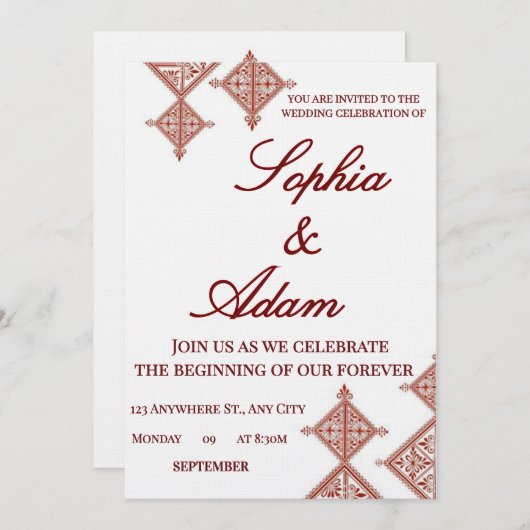 Moroccan Berber Pattern Wedding Invitation Kaart (Voorkant / Achterkant)