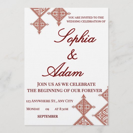 Moroccan Berber Pattern Wedding Invitation Kaart (Voorkant)