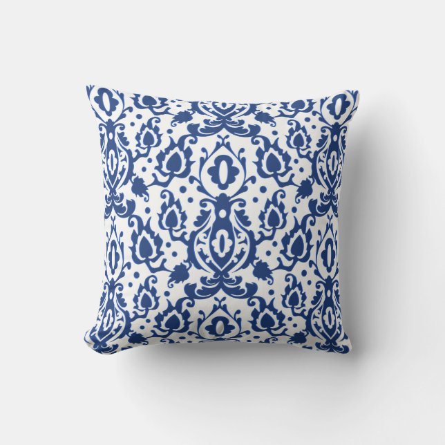 Moroccan Blue Casbah Damask Kussen (Voorkant)