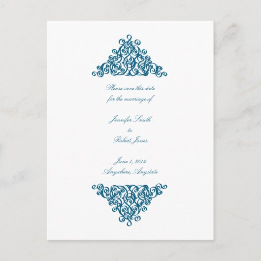 Moroccan Blue Save the Date Briefkaart (Voorkant)