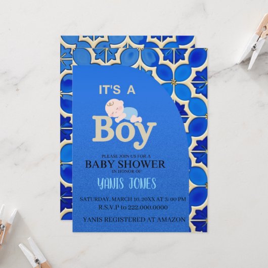 Moroccan boy baby shower Invitation (Devant/Arrière en situation)
