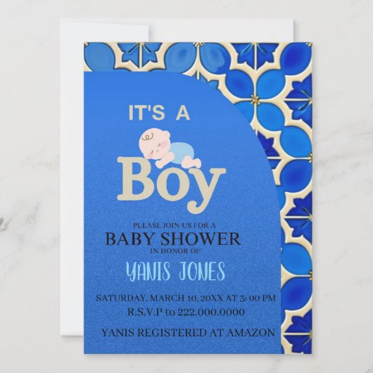 Moroccan boy baby shower Invitation (Devant)