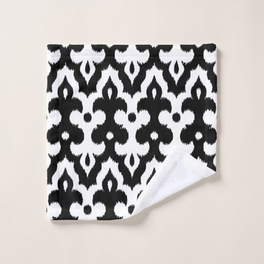 Moroccan Ikat Damask Pattern, Black and White Bad Handdoek (Wasdoekje)