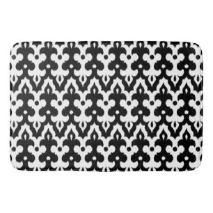 Moroccan Ikat Damask Pattern, Black and White Badmat