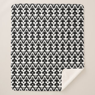 Moroccan Ikat Damask Pattern, Black and White Sherpa Deken