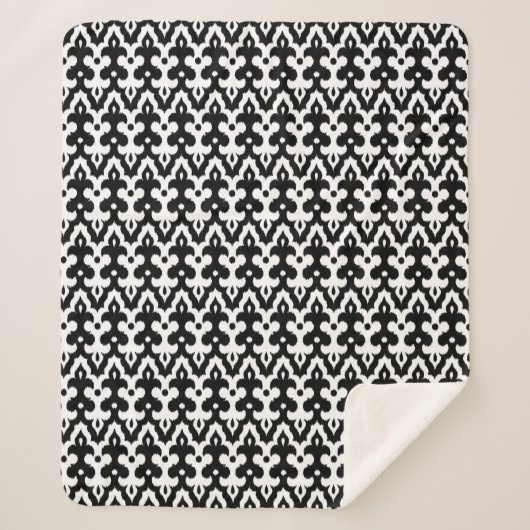 Moroccan Ikat Damask Pattern, Black and White Sherpa Deken (Voorkant)