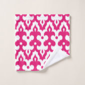 Moroccan Ikat Damask Pattern, Fuchsia Pink & White Bad Handdoek (Wasdoekje)