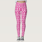 Moroccan Ikat Damask Pattern, Fuchsia Pink & White Leggings (Voorkant)