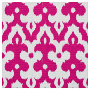Moroccan Ikat Damask Pattern, Fuchsia Pink & White Stof