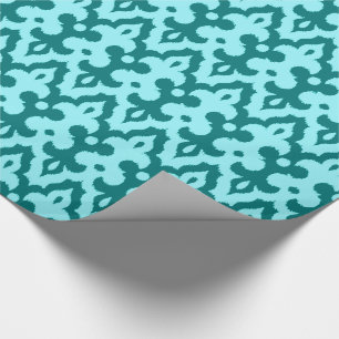 Moroccan Ikat Damask Pattern, Turquoise en Aqua Cadeaupapier
