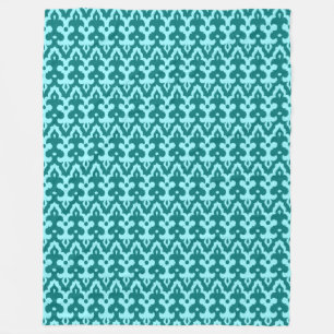 Moroccan Ikat Damask Pattern, Turquoise en Aqua Fleece Deken