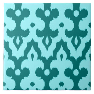 Moroccan Ikat Damask Pattern, Turquoise en Aqua Tegeltje