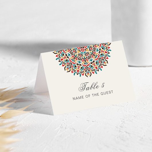 Moroccan Lattice Geo Mandala Wedding Place Card Kaart