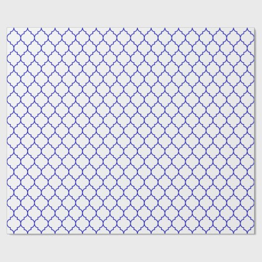 Moroccan Quatrefoil Royal Blue op White Cadeaupapier (Vlak)