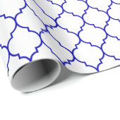 Moroccan Quatrefoil Royal Blue op White Cadeaupapier (Rol Hoek)