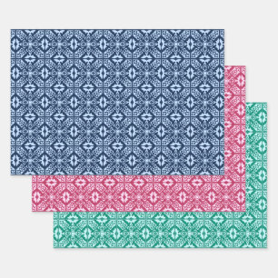 Moroccan Tile, Blue, Fuchsia Pink, Turquoise  Inpakpapier Vel