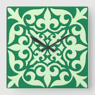 Moroccan tile - emerald and light green vierkante klok