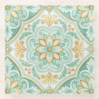 Moroccan Tile Geometric Floral Pattern Glazen Onderzetter