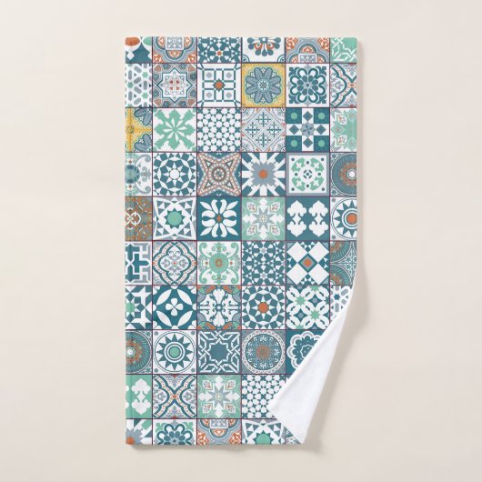 Moroccan tile-orange et light turquoise (Serviette à main)