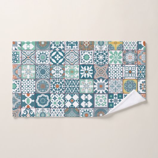 Moroccan tile-orange et light turquoise (Serviette à main)