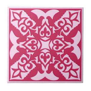 Moroccan Tile Pattern, Fuchsia and Pastel Pink Tegeltje