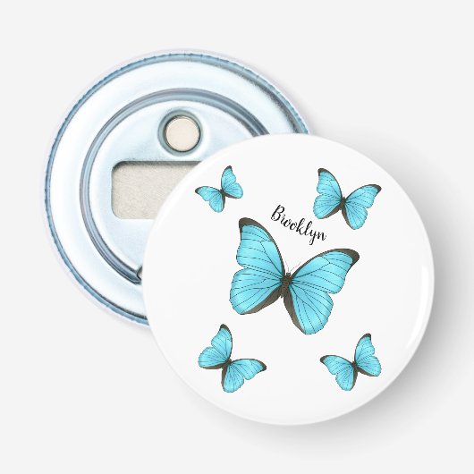 Morpho butterflies cartoon illustratie button flesopener (Voorkant)