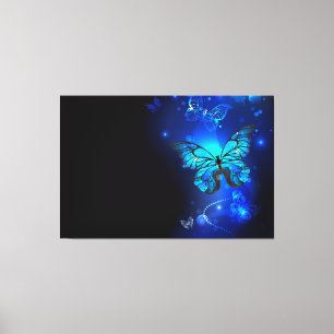 Morpho Butterfly in de donkere achtergrond Canvas Afdruk