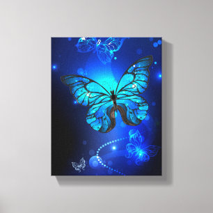 Morpho Butterfly in de donkere achtergrond Canvas Afdruk