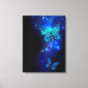 Morpho Butterfly in de donkere achtergrond Canvas Afdruk