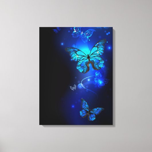 Morpho Butterfly in de donkere achtergrond Canvas Afdruk (Voorkant)