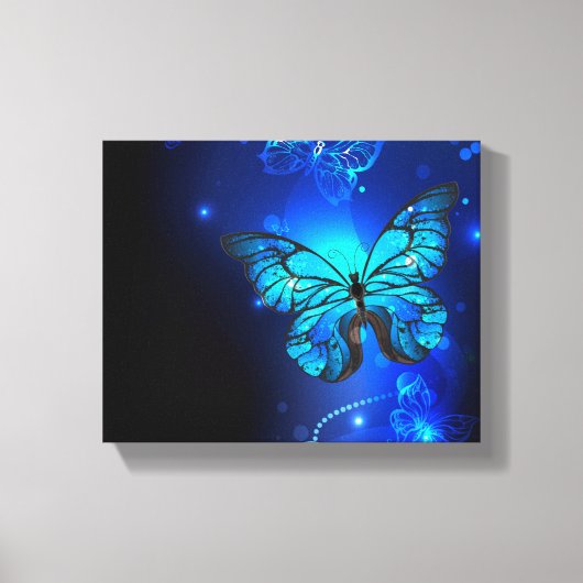 Morpho Butterfly in de donkere achtergrond Canvas Afdruk (Voorkant)