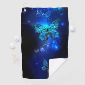 Morpho Butterfly in de donkere achtergrond Golfhanddoek (Insitu)