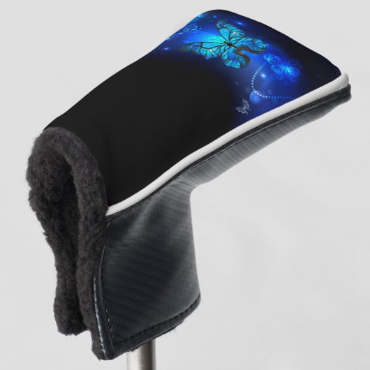 Morpho Butterfly in de donkere achtergrond Golfheadcover (3/4 voorkant)