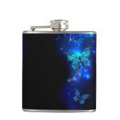 Morpho Butterfly in de donkere achtergrond Heupfles (Voorkant)