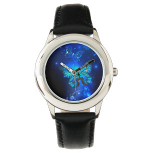 Morpho Butterfly in de donkere achtergrond Horloge