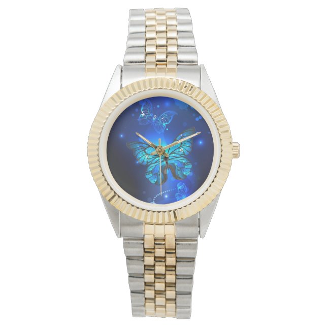 Morpho Butterfly in de donkere achtergrond Horloge (Voorkant)